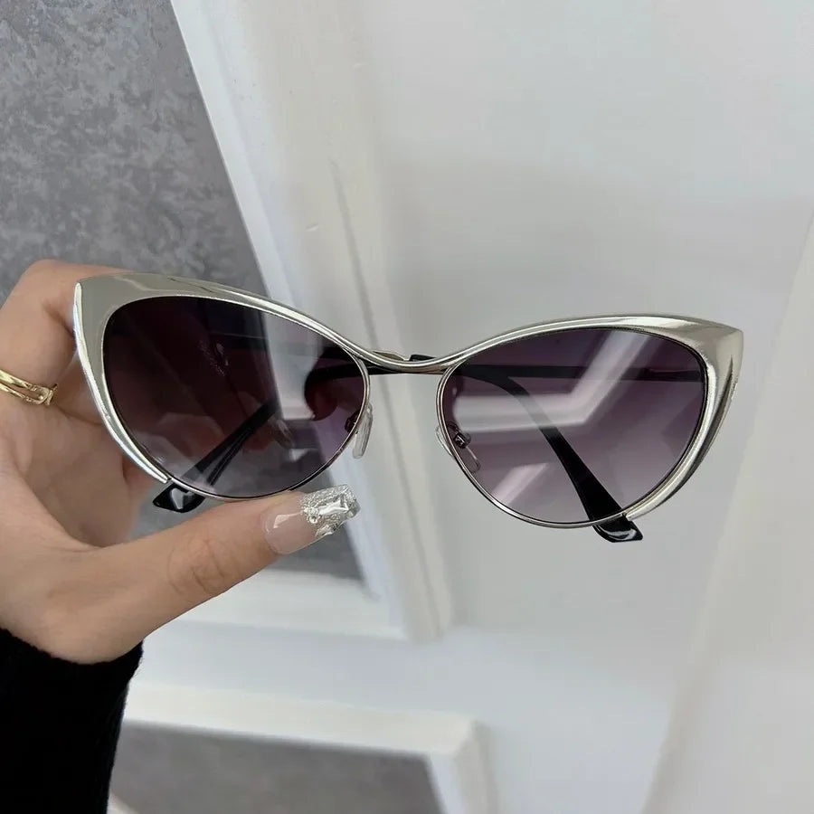 Óculos de sol estilo gato casuais para mulheres e homens, armação em metal, luxuosos, marca de moda.