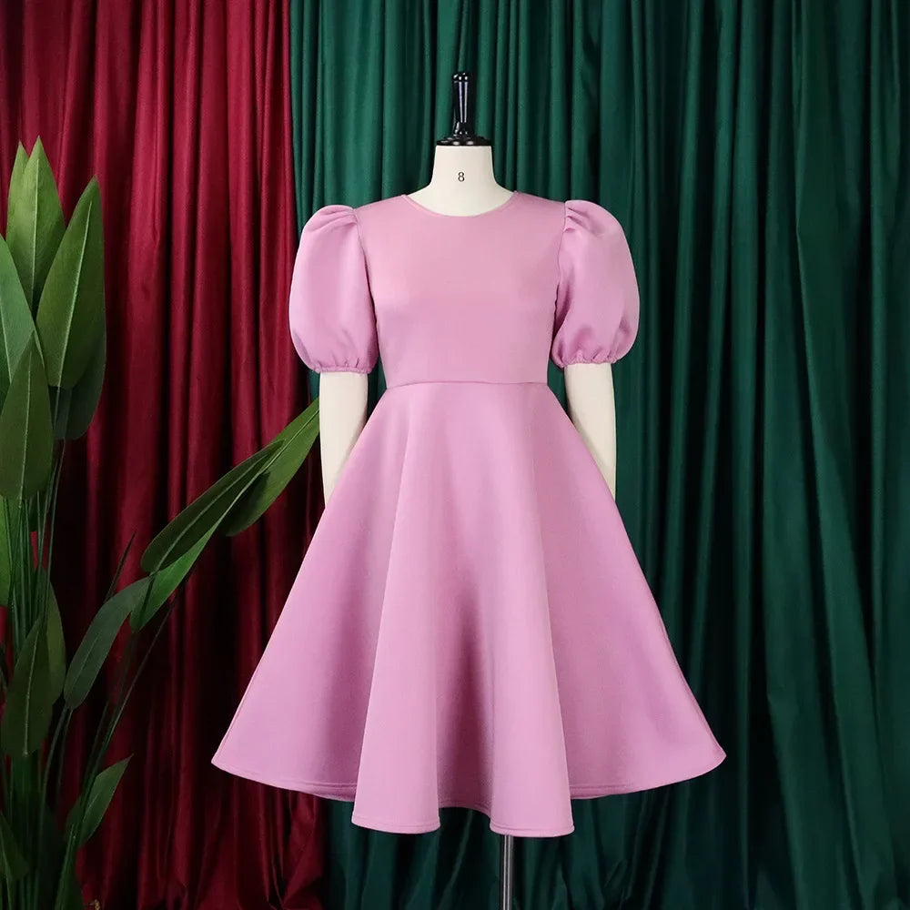 Vestidos Elegantes para Mulher 2024, Decote em O, Manga Curta, Cintura Alta, Pregas, Midi Luxuoso para Festas de Aniversário e Jantares
