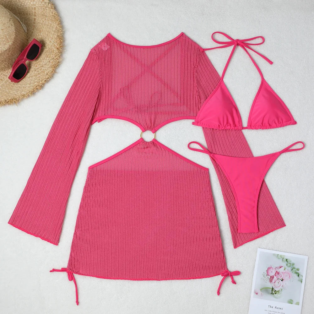 Biquínis Sexy 2025 Trajes de Banho Femininos Conjunto de Biquíni Brasileiro de Três Peças Roupas de Praia Trajes de Banho para a Piscina