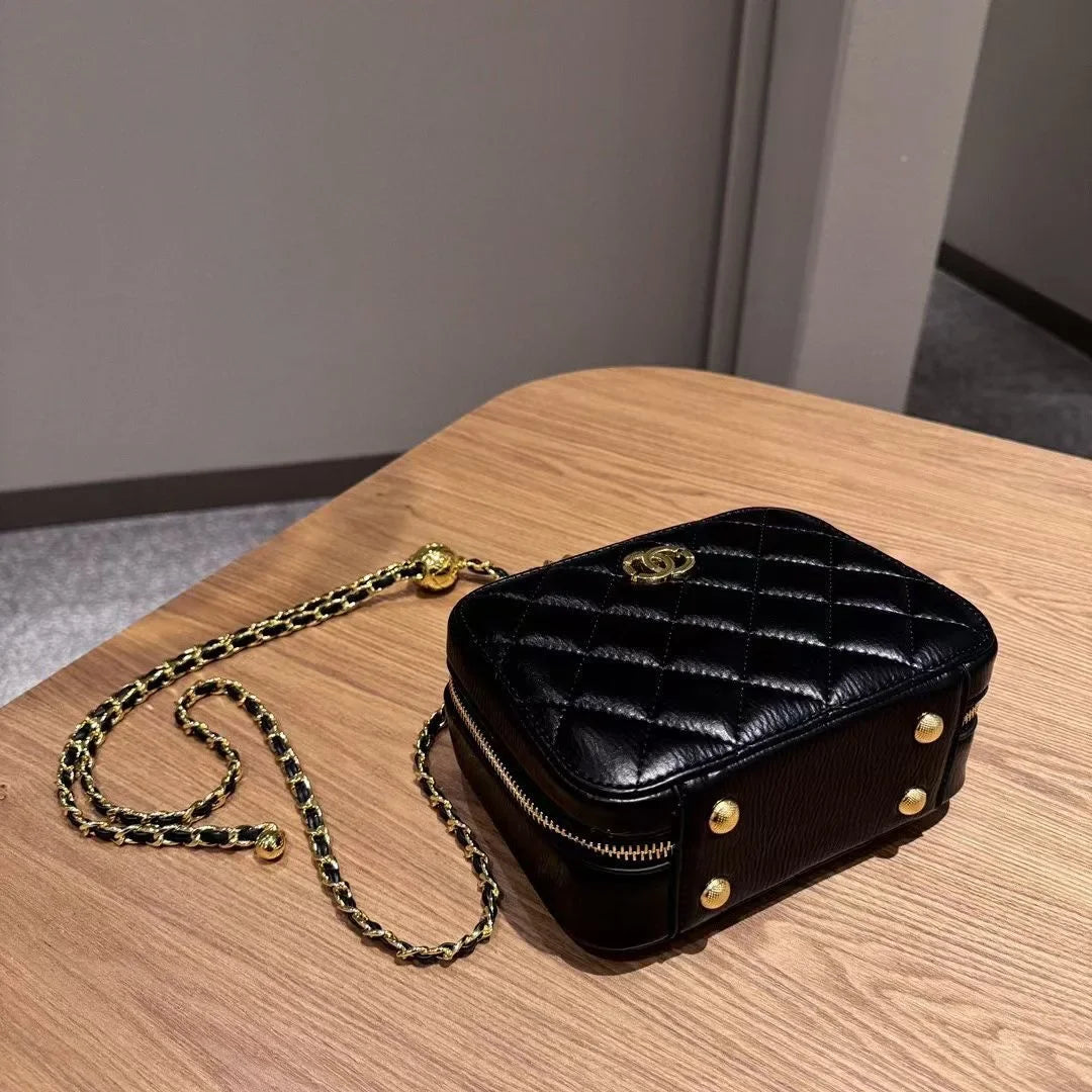 2024 New Styleargyll Genuine Leather Tweed Box Bag Women's High-end Feel Chain Fashionable Versatile Shoulder Crossbody Bag