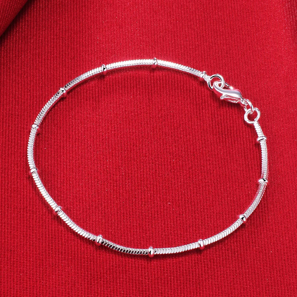 Novos Braceletes de Prata 925 Esterlina para Mulheres com Corrente de Contas de Cobra Fina, Moda para Casamento, Festa, Presentes de Natal, Joias
