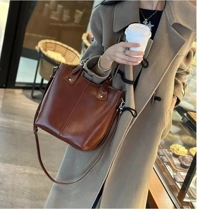 New Arrive Women's Fashion Handbags High Quality Genuine Leather Shoulder Bags Large Bucket Bags Designer Handbags