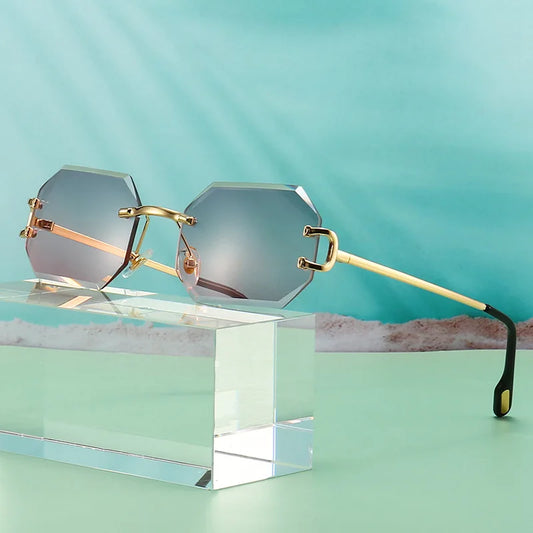 Óculos de sol quadrados sem armação vintage para mulheres e homens 2024, marca de luxo, designer, óculos de sol pequenos para femininos, proteção UV400.