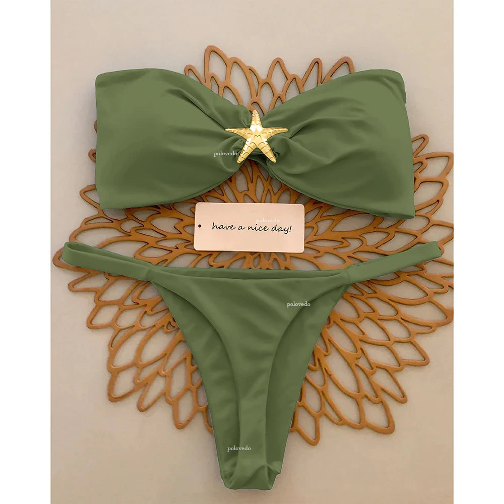 Biquínis Push Up 2025 Sexy Moda Praia Feminina Conjunto de Micro Biquíni Roupa de Banho Praia Bandeau Biquíni Brasileiro