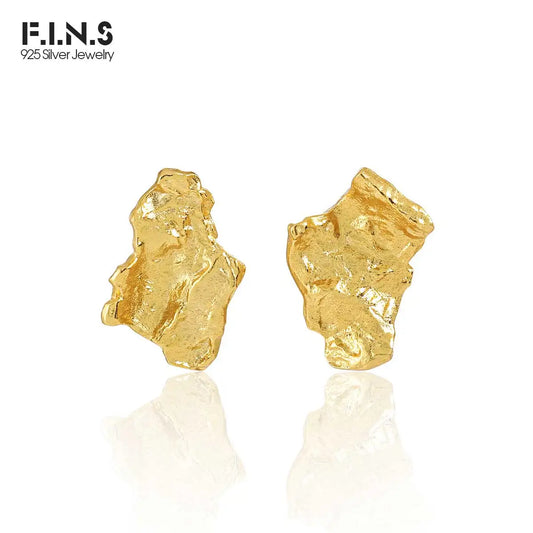 Brincos de Pino Assimétricos em Prata Esterlina S925 com Textura F.I.N.S, Joias Finas Irregulares e Desiguais para Furação de Orelhas, Acessórios Femininos