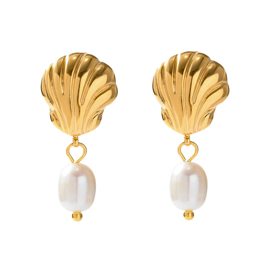 Brincos de Pérola de Água Doce Natural da Youthway Beach Shell para Mulheres, Cor Dourada, Joias à Prova D'Água para Festas com Temperamento