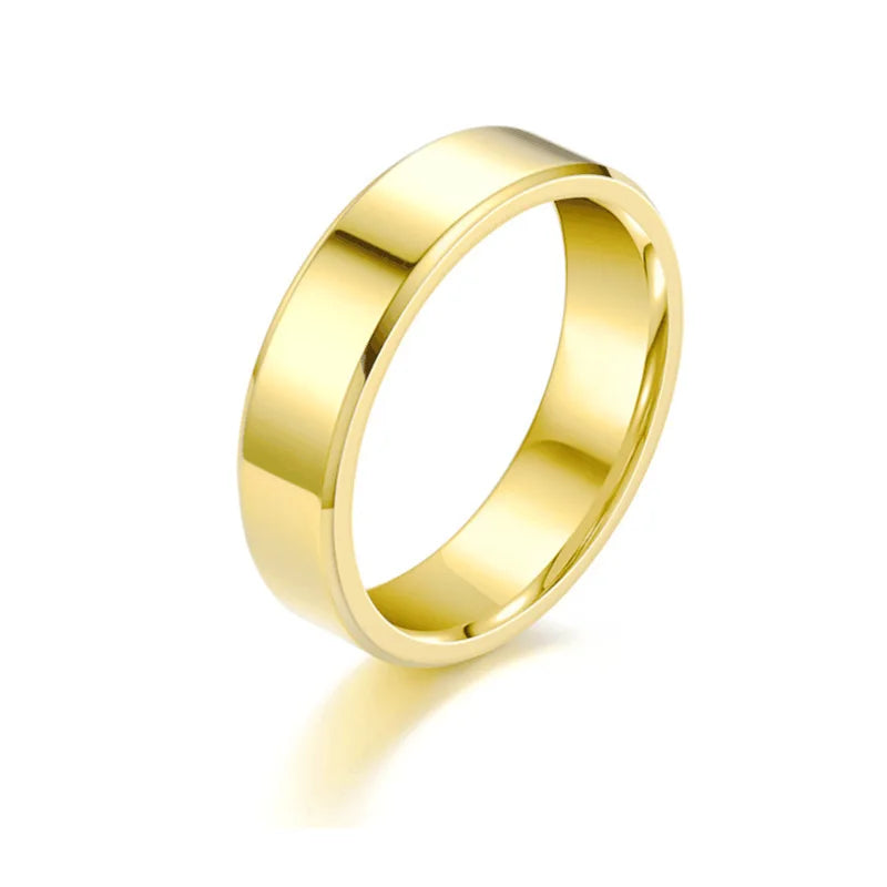 Anéis de Casal RAMOS em Aço Inoxidável Liso Dourado Simples 4MM 6MM Joias de Casamento para Mulheres e Homens Presentes de Noivado