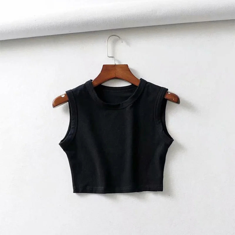 blusas cropped brancas vintage de verão para mulheres, top sexy em estilo punk biker preto, top cropped sem mangas feminino de streetwear coreano