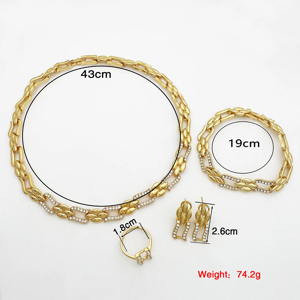 Conjunto de Joias em Ouro Dubai, Colar Cubano e Brincos para Mulheres, Jóias de Casamento para Noivas, Presente para Festa de Banquetet
