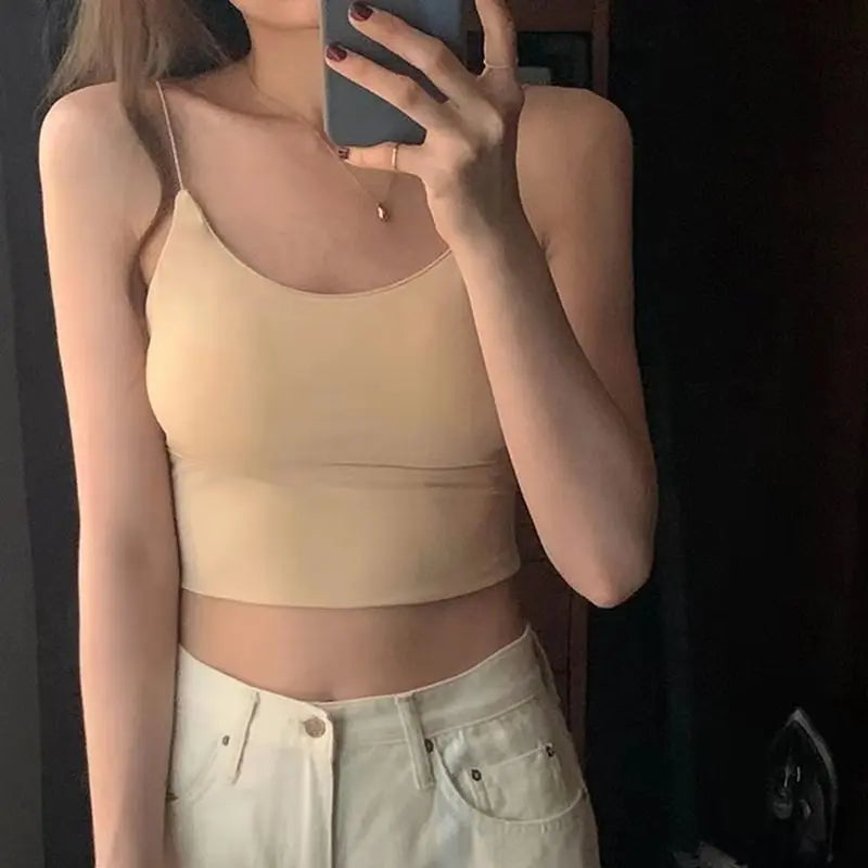 1 peça de Camisola Sem Costura em Tecido de Seda Gelada para Mulheres - Top Esportivo Sem Fios com Sutiã Almofadado Bralette