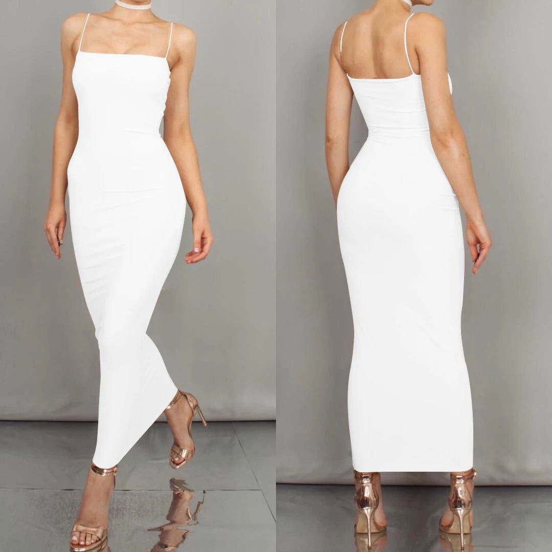 Vestido Longo de Alça Feminino de Verão JZ461, Vestido Suspender Sexy para Clube