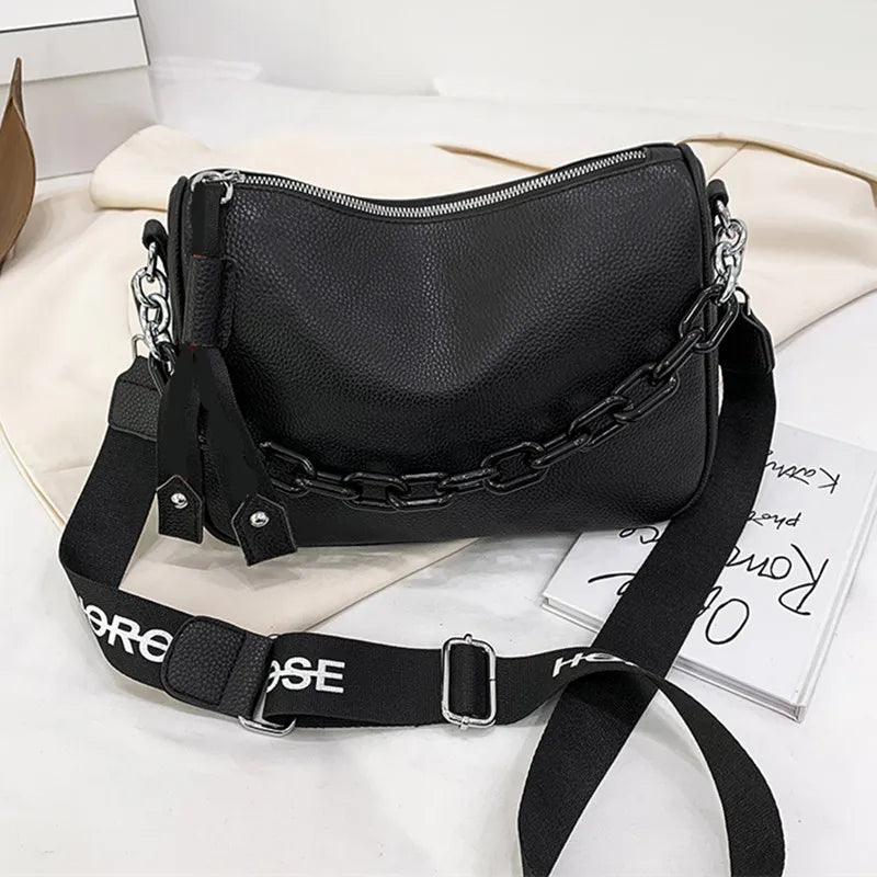 Cowhide Letter printing Handbag Designer Genuine Leather Women Shoulder bag Chains Female Tote Luxury Brand Ladies Messenger Bag