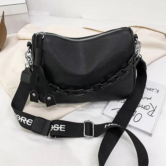 Cowhide Letter printing Handbag Designer Genuine Leather Women Shoulder bag Chains Female Tote Luxury Brand Ladies Messenger Bag