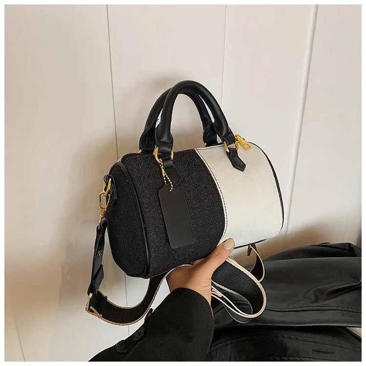 Cross Body Bags Casual Street Small Boston Bag 2025 Designer Purses Patchwork Colorblock Mini Handbags For Women Denim Shoulder