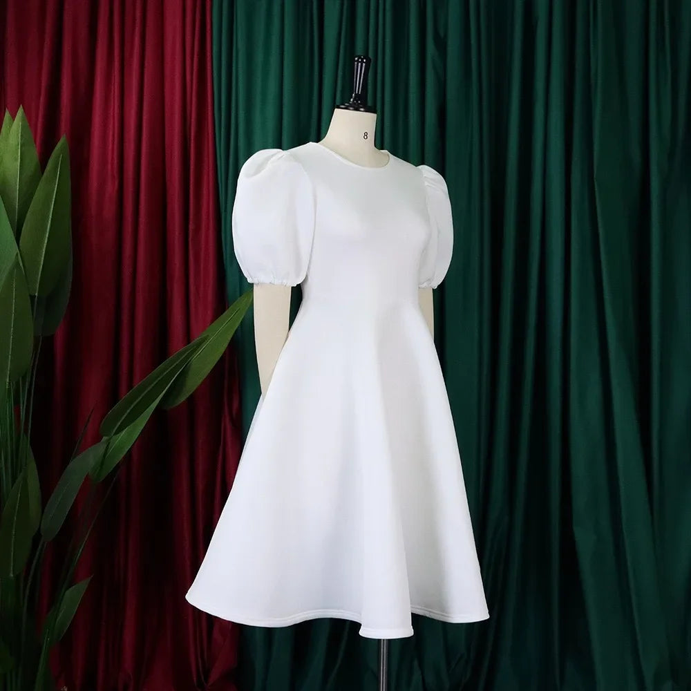 Vestidos Elegantes para Mulher 2024, Decote em O, Manga Curta, Cintura Alta, Pregas, Midi Luxuoso para Festas de Aniversário e Jantares