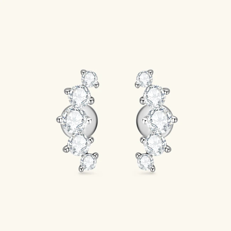 Brincos em Moissanite IOGOU D VVS1 com Curvas Graduadas para Mulheres, Brincos de Pirecing em Estilo Stud, Joias Finas em Prata Esterlina 925