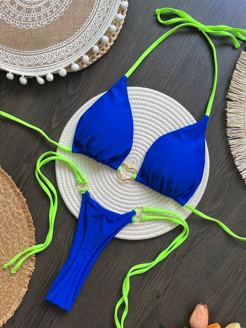 Conjunto de Biquíni Sexy Halter de Cor Sólida RUOTONSEPT, maiô feminino de duas peças, com triângulo e fio dental, traje de banho estilo brasileiro.