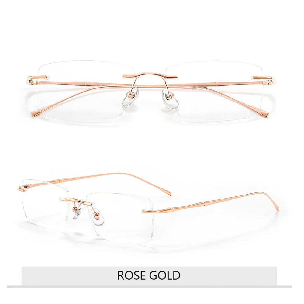 Óculos de Titanio Puro Anti Luz Azul para Homens - Armações de Óculos de Marca Luxuosa - Óculos Sem Montura para Mulheres - Lentes de Computador de Titanio Puro
