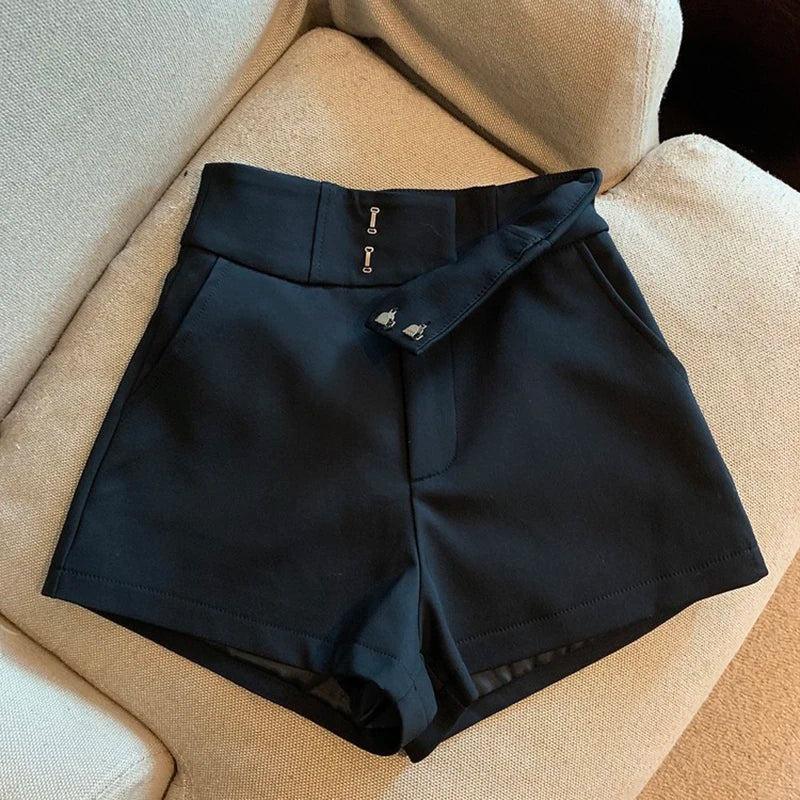 Shorts Femininos Mooyufon Shorts Pretos Femininos Harajuku Elegância Shorts de Cintura Alta A Linhas Slim Casuais Calças Retas de Menina Sexy