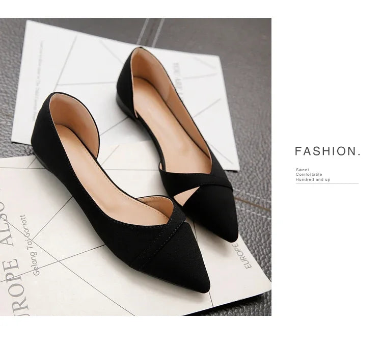Sapatilhas Femininas Rosa Preto Cor Sólida Tamanho Pequeno 33 34 Grande 41 42 43 44 Couro Suede Bico Fino Sapatos de Escritório para Mulheres com Salto Baixo