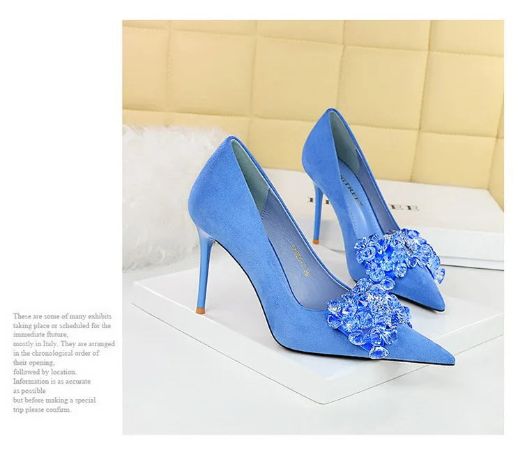 Sapatos BIGTREE 2025 Scarpin Feminino com Strass Laço Salto Alto Luxuoso Sapato de Banquete com Pedras Preciosas Salto Stiletto 9 cm Sapatos Femininos