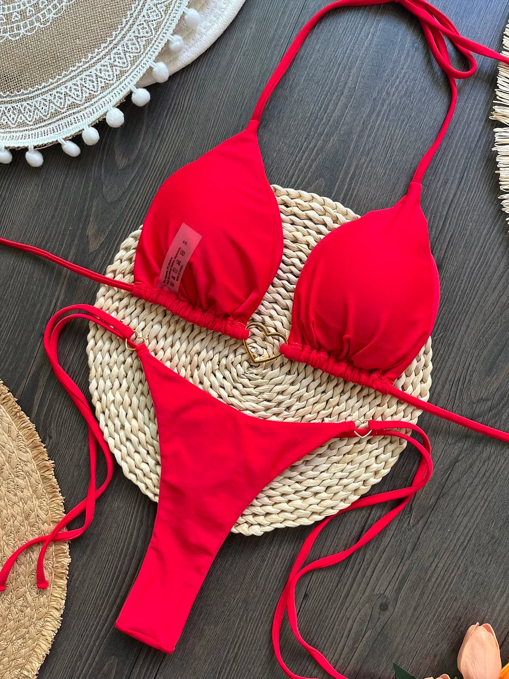 Conjunto de Biquíni Sexy Halter de Cor Sólida RUOTONSEPT, maiô feminino de duas peças, com triângulo e fio dental, traje de banho estilo brasileiro.