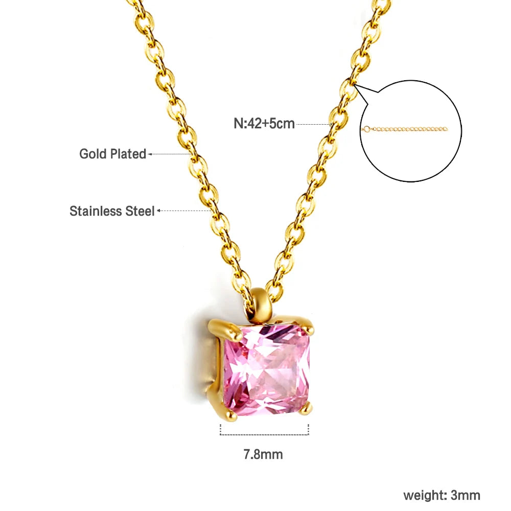 Colar de Pingente Redondo de Zirconia Cúbica de Aço Inoxidável ASONSTEEL para Mulheres, Joias Minimalistas Charmosas, Design Brilhante como Presente