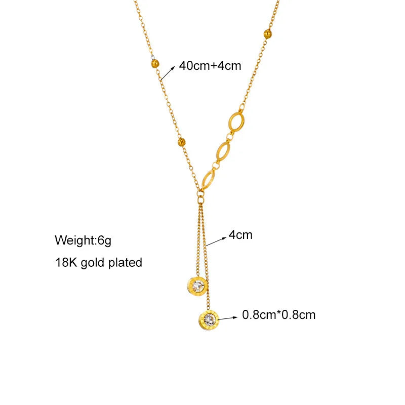 Colar de Números Romanos da Nova Tendência para Mulheres, Moda, Cor Dourada, Colares Longos com Pingente de Zirconia, Joias para Meninas