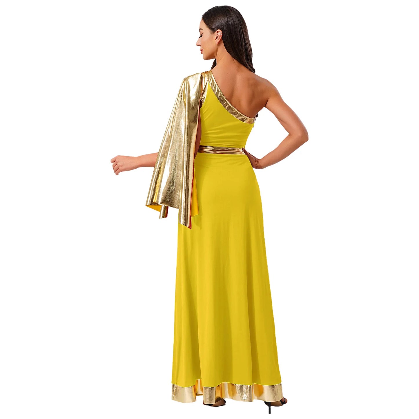 Vestido de Dança Lirica Cristã Feminina Fantasia de Halloween Vestido de Beleza Antiga Grega Romana Cosplay Túnica Tecido Metálico Brilhante Camada Toga