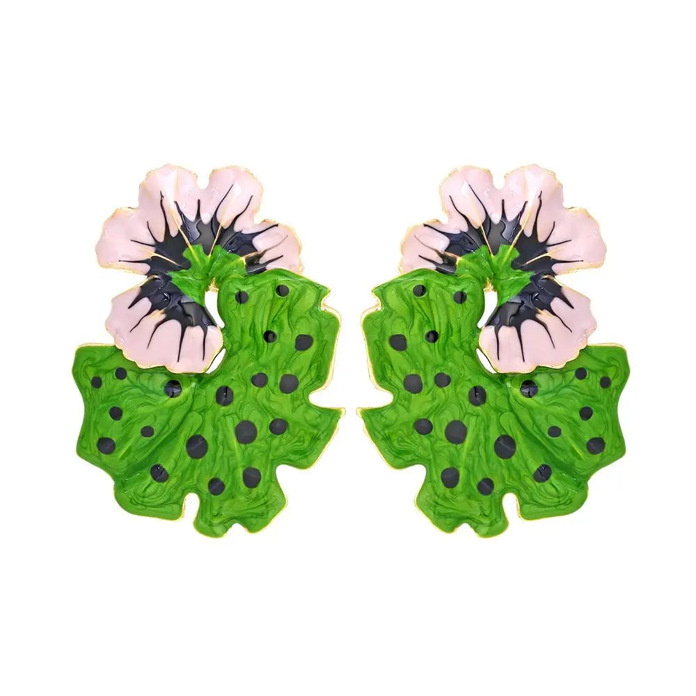 Brinco Feminino Doce Romântico de Primavera, Brincos de Metal em Liga com Flor, Brincos de Stud de Resina Colorida