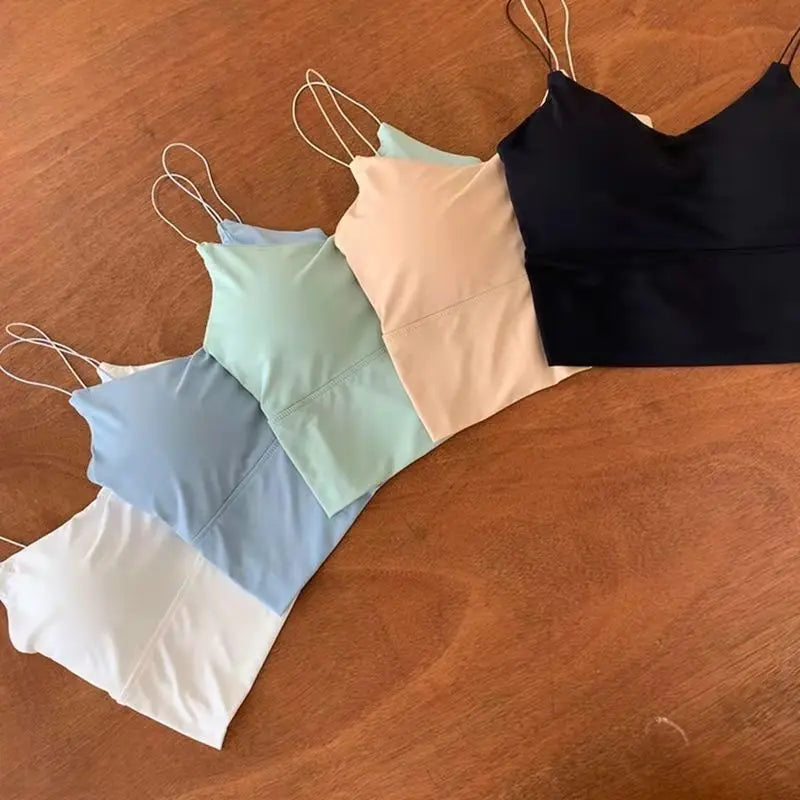 1 peça de Camisola Sem Costura em Tecido de Seda Gelada para Mulheres - Top Esportivo Sem Fios com Sutiã Almofadado Bralette