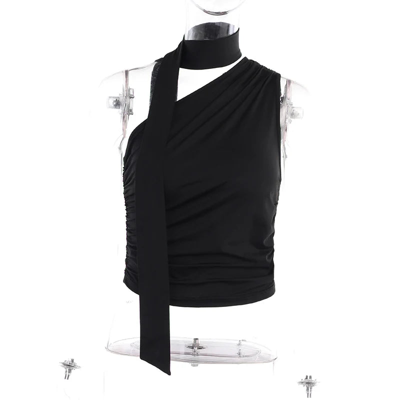 Top Crop Sem Costas Sexy Off Shoulder Halter para Mulheres, Vintage, Sem Mangas, Roupas Y2K para Clubes, Casual Feminino Verão 2024