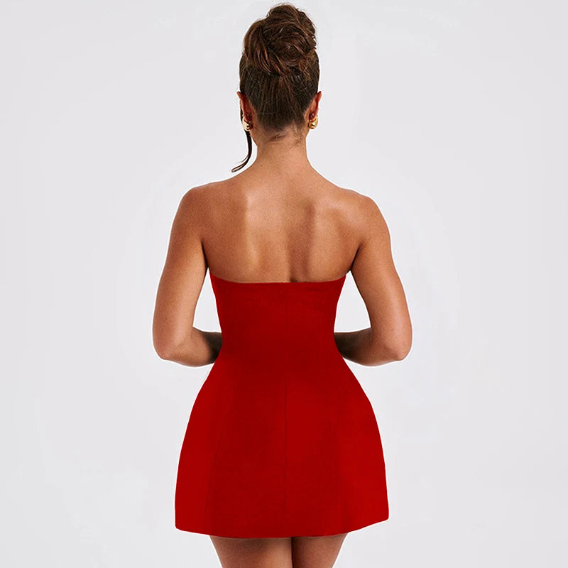 Vestido A-Line Sexy para Mulheres, Novo, Sólido, Sem Mangas, Ombros à Mostra, Vestidos Justos, Moda Elegante para Festa e Balada