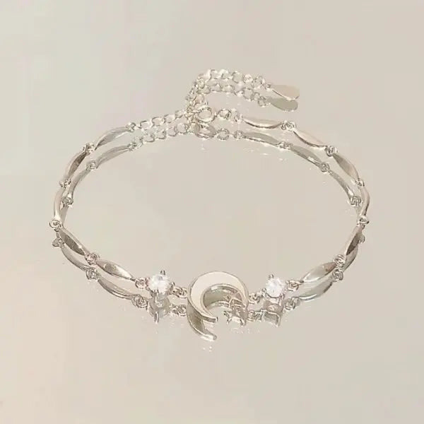Pulseira de Pérola da Lua Coreana Romântica para Mulheres, Elegante e Exquisita, com Encanto de Estrela e Coração, Braceletes de Cadeia para o Natal.