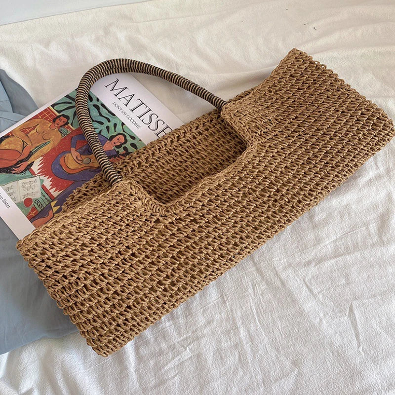 Women Beach Vintage Handmade Woven Shoulder Bag Raffia Rattan Shopping Bags Bohemian Ladies Summer Travel Vacation Casual Totes