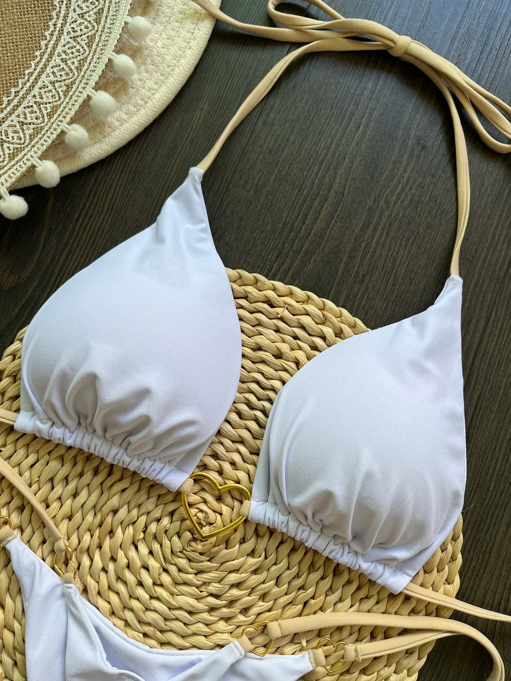 Conjunto de Biquíni Sexy Halter de Cor Sólida RUOTONSEPT, maiô feminino de duas peças, com triângulo e fio dental, traje de banho estilo brasileiro.