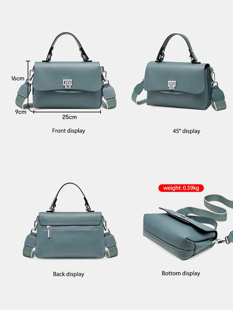 Zency Women's Genuine Leather Top-Handle Bag Simple Fashion Envelope Luxury Brand Shoulder Handbag Small Crossbody for Female