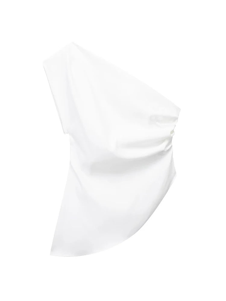 Camiseta assimétrica nova tendência de moda feminina garota picante celebridade temperamento blusa ombro a ombro