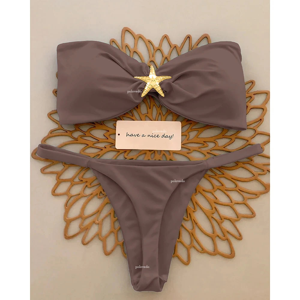 Biquínis Push Up 2025 Sexy Moda Praia Feminina Conjunto de Micro Biquíni Roupa de Banho Praia Bandeau Biquíni Brasileiro
