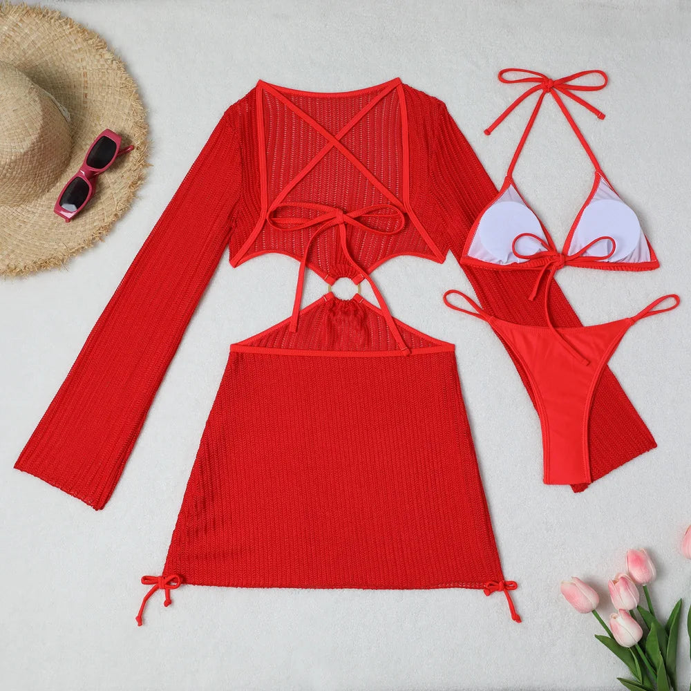 Biquínis Sexy 2025 Trajes de Banho Femininos Conjunto de Biquíni Brasileiro de Três Peças Roupas de Praia Trajes de Banho para a Piscina