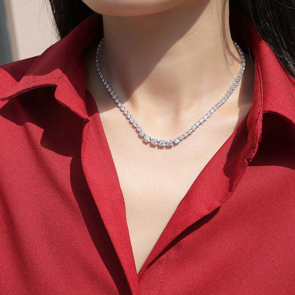 Colar de Tênis Moissanite 1.2ct para Mulheres com Certificado, Original 925 Prata Esterlina, Joia de Corrente Clavicular, Presente de Diamante