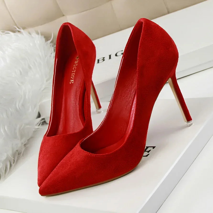 Sapatos de Salto Alto Femininos Elegantes em Lã Laranja Roxo para Festa de Banquete à Noite, Scarpin Clássico em Burgundy, 9cm de Salto Alto, Tamanho Plus