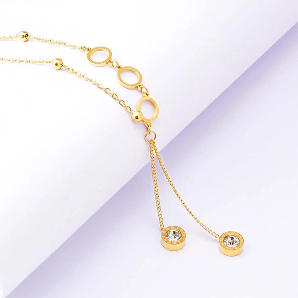 Colar de Números Romanos da Nova Tendência para Mulheres, Moda, Cor Dourada, Colares Longos com Pingente de Zirconia, Joias para Meninas