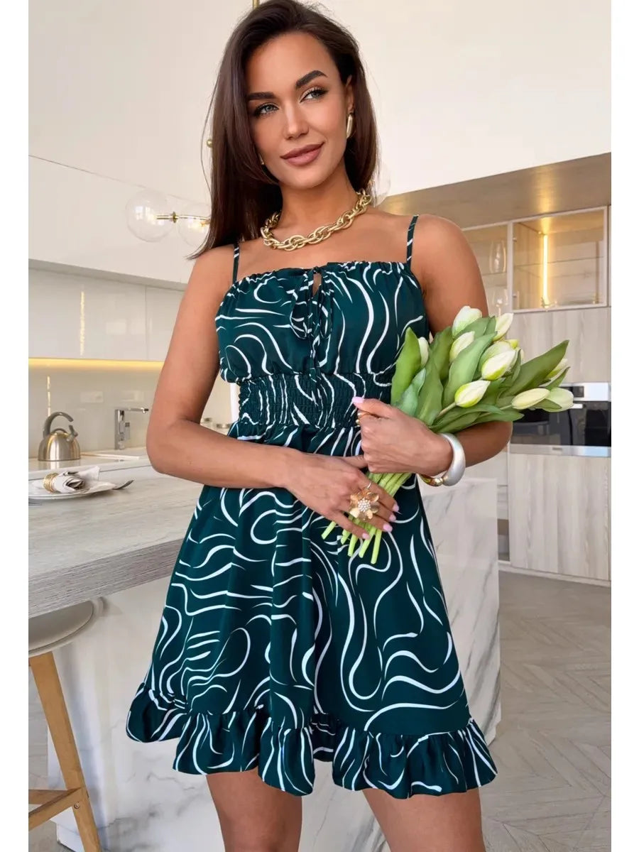 Novo Vestido Feminino de Verão Estampado com Amarração, Vestidos Sem Manga, Vestidos Florais, Vestidos Casuais, Vestidos Elegantes, Roupas Femininas 2025