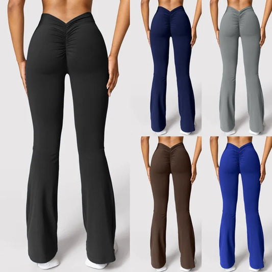 Leggings Micro Horn de Moda para Mulheres, Calças Esportivas com Cintura V nas Costas, High Waist, Levanta Bumbum, Calças de Ginástica, Leggings Casuais Slim Sólidas