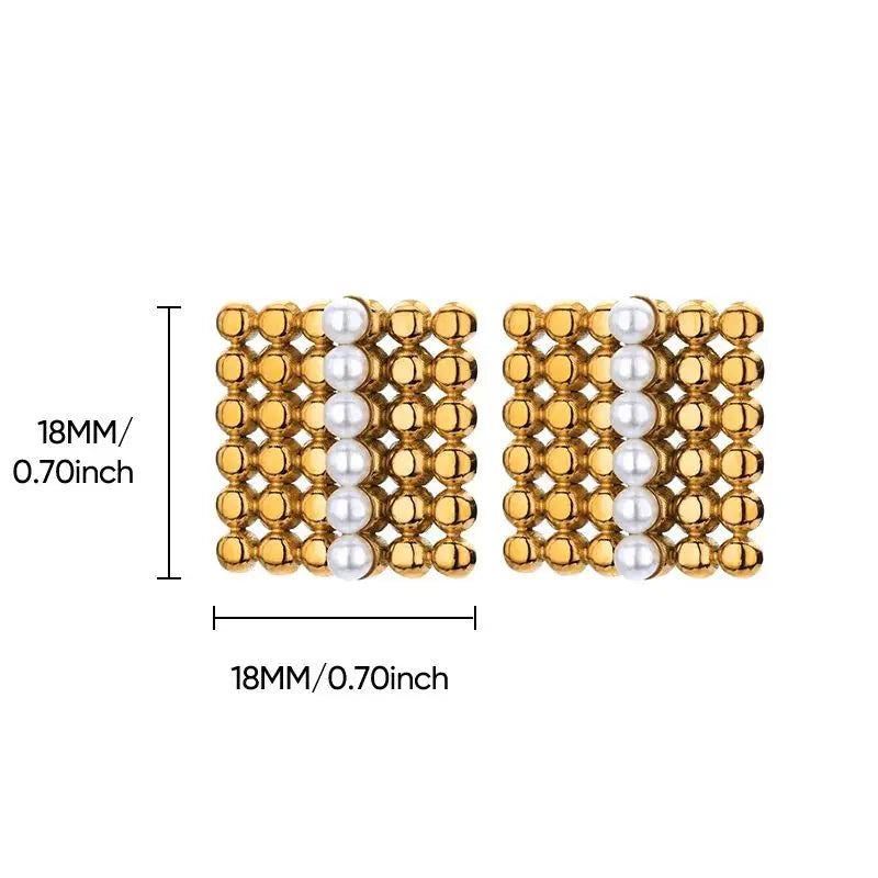 Brincos de Coração em Pérolas Douradas para Mulheres, Brincos Geométricos Quadrados em Aço Inoxidável, Joias de Casamento e Piercing da Moda para o Natal