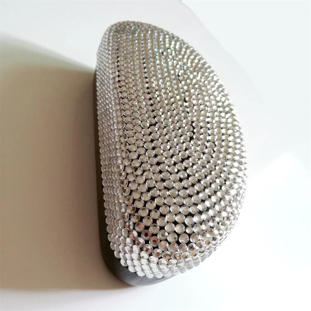Estojo de Óculos de Luxo com Glitter de Diamante, Caixa para Óculos de Sol com Strass Brilhante, Organizador de Mesa de Cristal e Container de Armazenagem