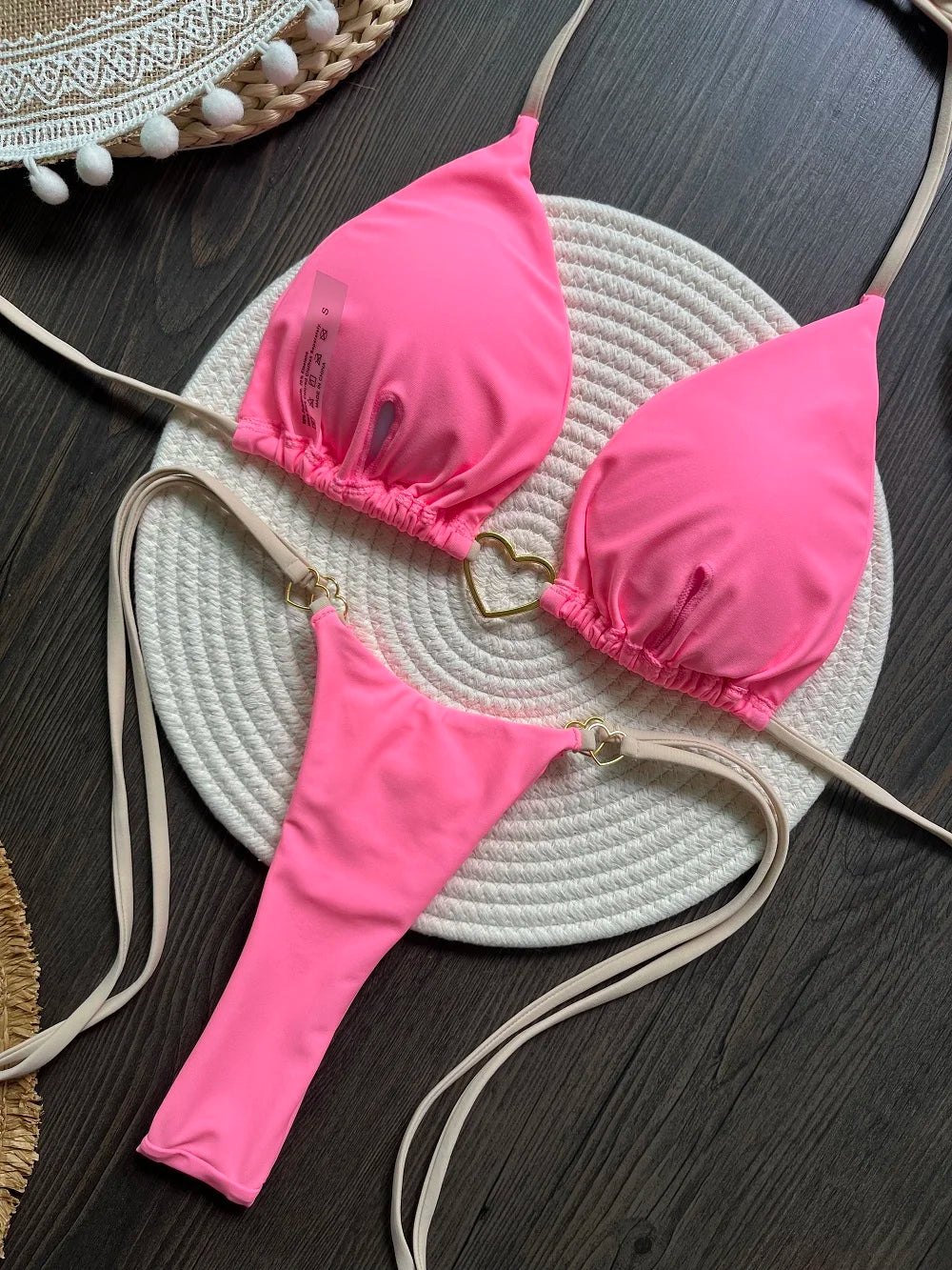 Conjunto de Biquíni Sexy Halter de Cor Sólida RUOTONSEPT, maiô feminino de duas peças, com triângulo e fio dental, traje de banho estilo brasileiro.