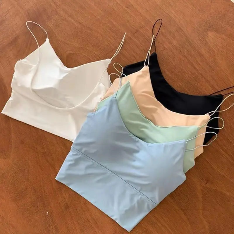 1 peça de Camisola Sem Costura em Tecido de Seda Gelada para Mulheres - Top Esportivo Sem Fios com Sutiã Almofadado Bralette