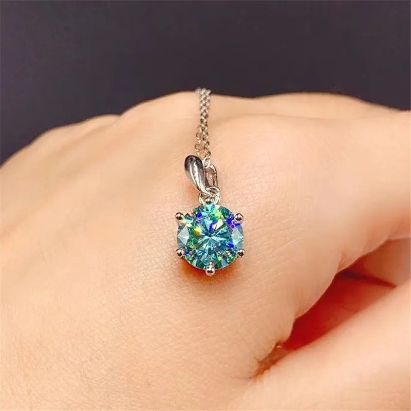 Colar de Pingente de Moissanita em Prata 925 com 6 Garras para Mulheres Design Moderno Cor D VVS Aprovado no Teste de Diamante Joia com caixa GRA